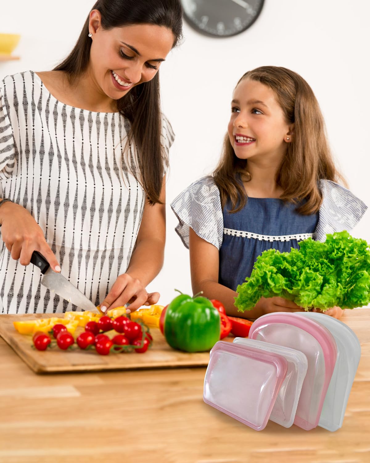 Sacchetti riutilizzabili in silicone, confezione da 4 sacchetti in silicone per snack, sandwich e sandwich, resistenti, per conservare alimenti, congelatore, microonde, forno, lavabili in