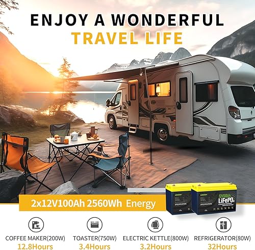 Miniatura 5 de LOSSIGY Batería de litio LiFePO4 de 12 V 100 AH, protección a baja temperatura con BMS de 100 A, vida útil de 10 años, corriente máxima de 400 A,