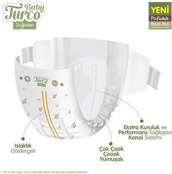 Baby Turco Doğadan Avantaj Paketi Pofuduk Bebek Bezi 4 Numara Maxi 100 Adet