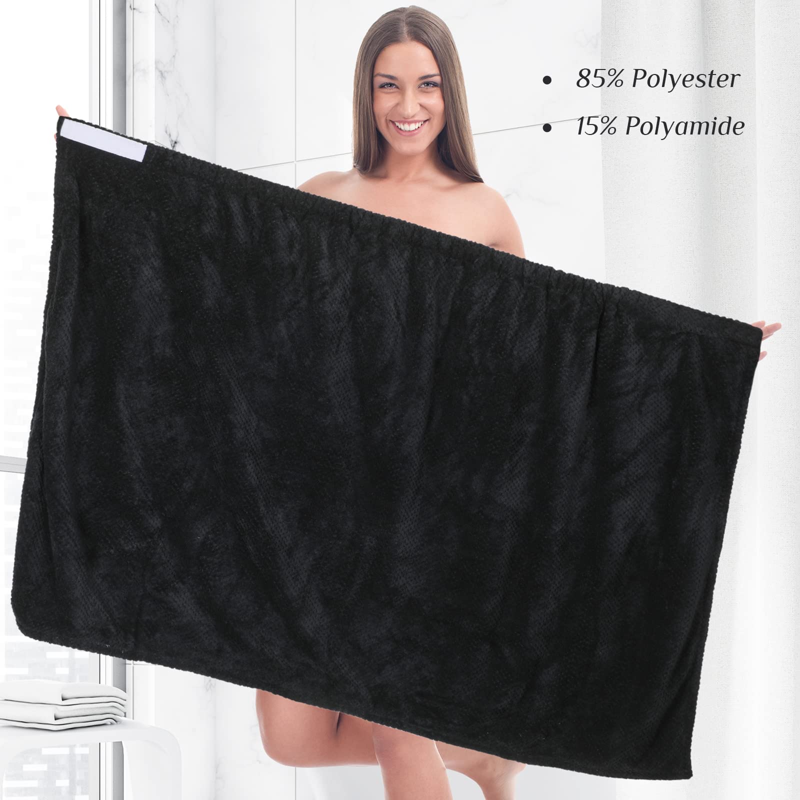 Tigeen 8 batas de gofre para mujer, toalla envolvente con cierre ajustable y parte superior elástica, bata ligera para spa, Negro -, Talla única