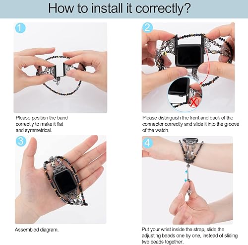 Miniatura 6 de TOMAZON Pulsera de cuentas compatible con Apple Watch Band de 1.61, 1.57, 1.49, 1.49 pulgadas, correas elegantes y delgadas hechas a mano, pulseras