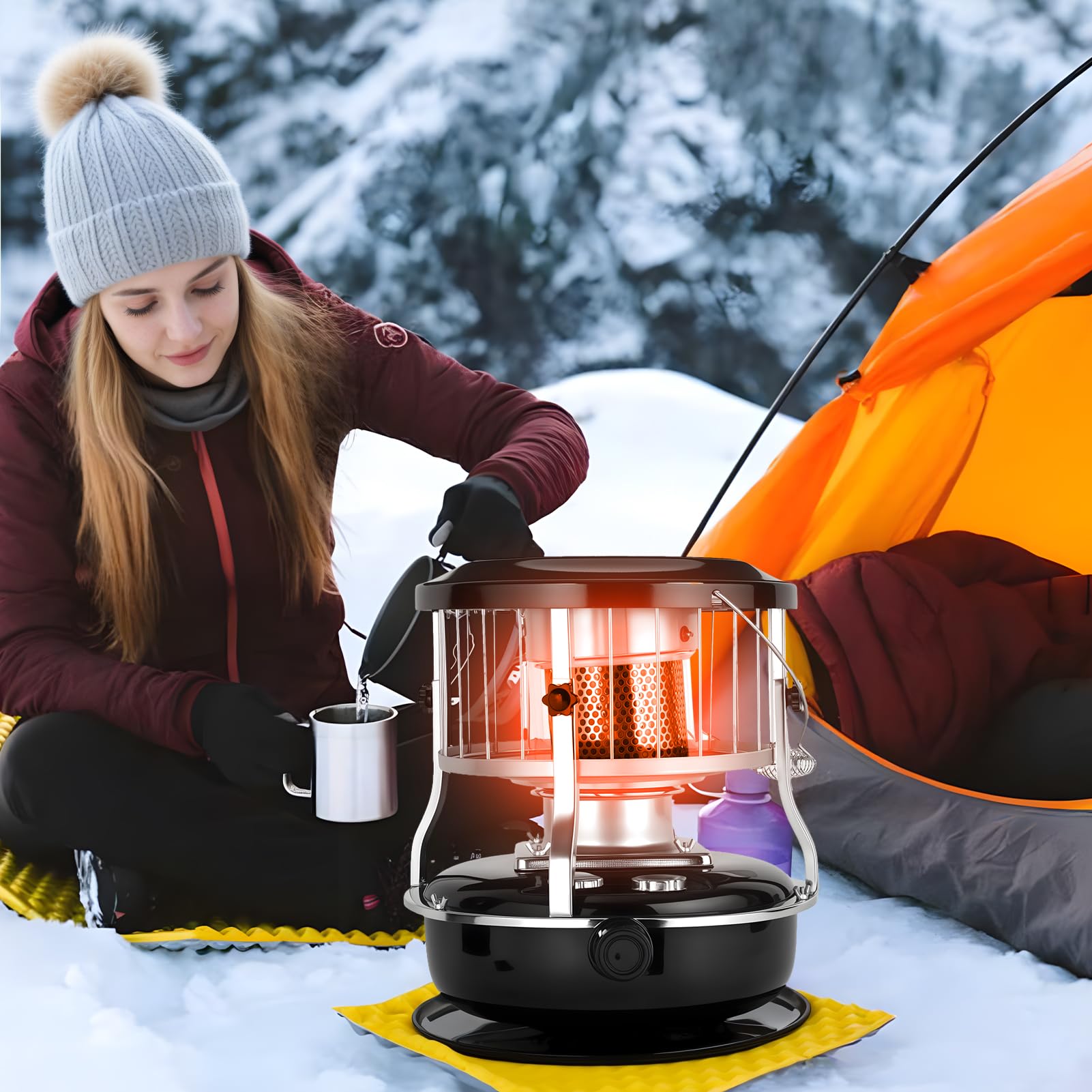 Kerosene Heater for Indoor Outdoor 9000 BTU Non Electric Kerosene Stove Portable Cordless Space Heater for Home Garage Camping Cooking Heating Black