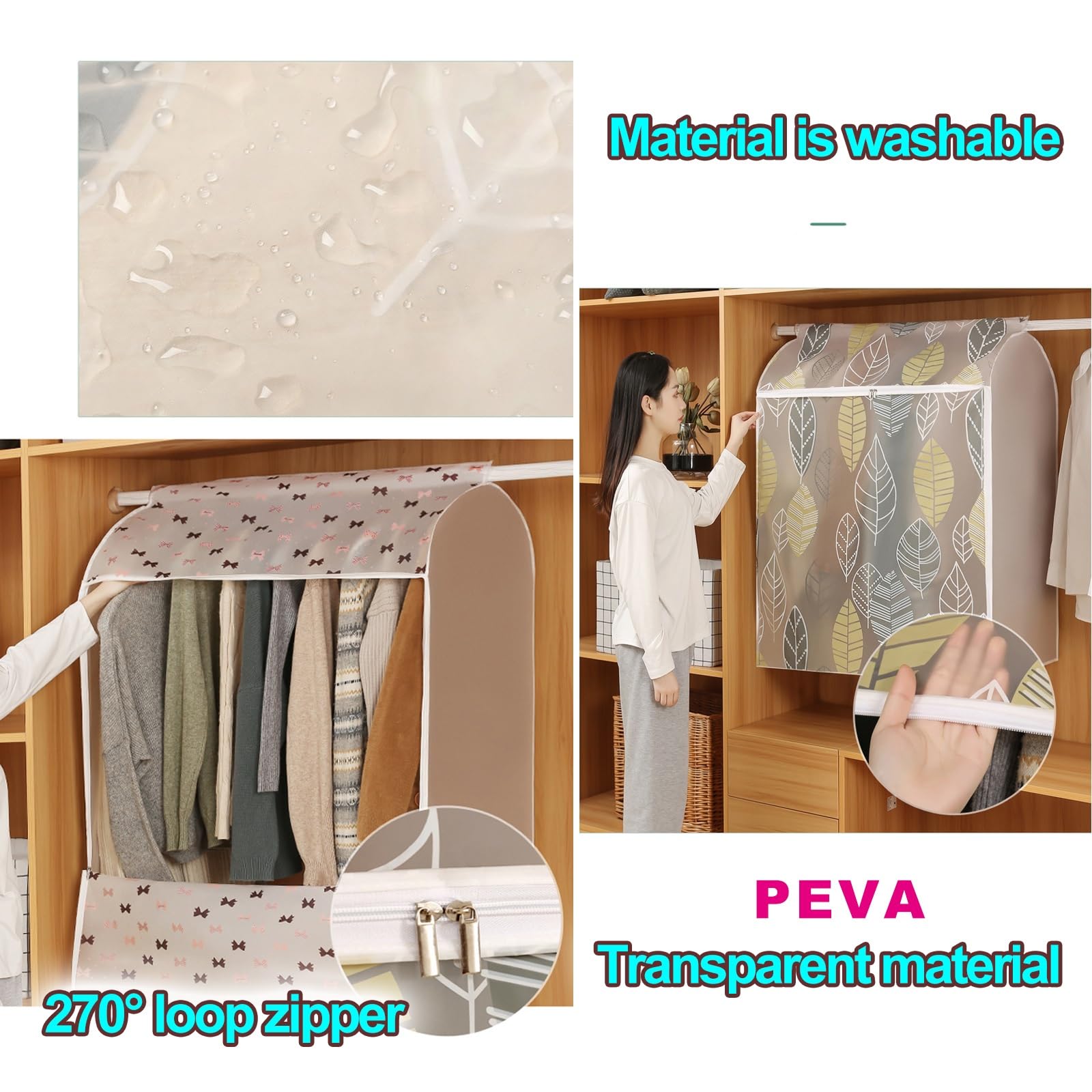 Transparente Anzugshüllen zur Schrankaufbewahrung mit Reißverschluss, große Öffnen für den Schrank für Kleidung, Mäntel, Jacken, Hemden (Farbe: H, Größe: 80 x 54 x 95 cm) (F 80 x 54 x 95 cm)