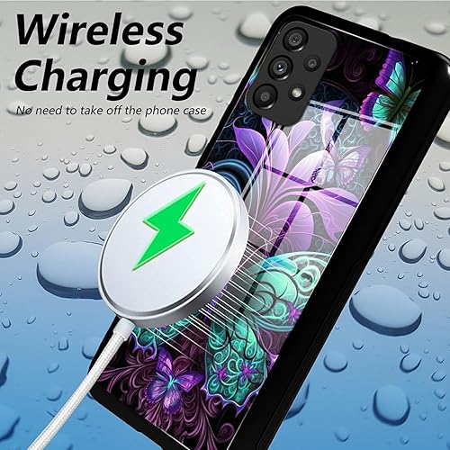 Miniatura 3 de Funda para Samsung Galaxy A32 5G Galaxy A32 5G, vidrio templado, funda negra con diseño de mariposas diseñada para mujeres y hombres, funda de