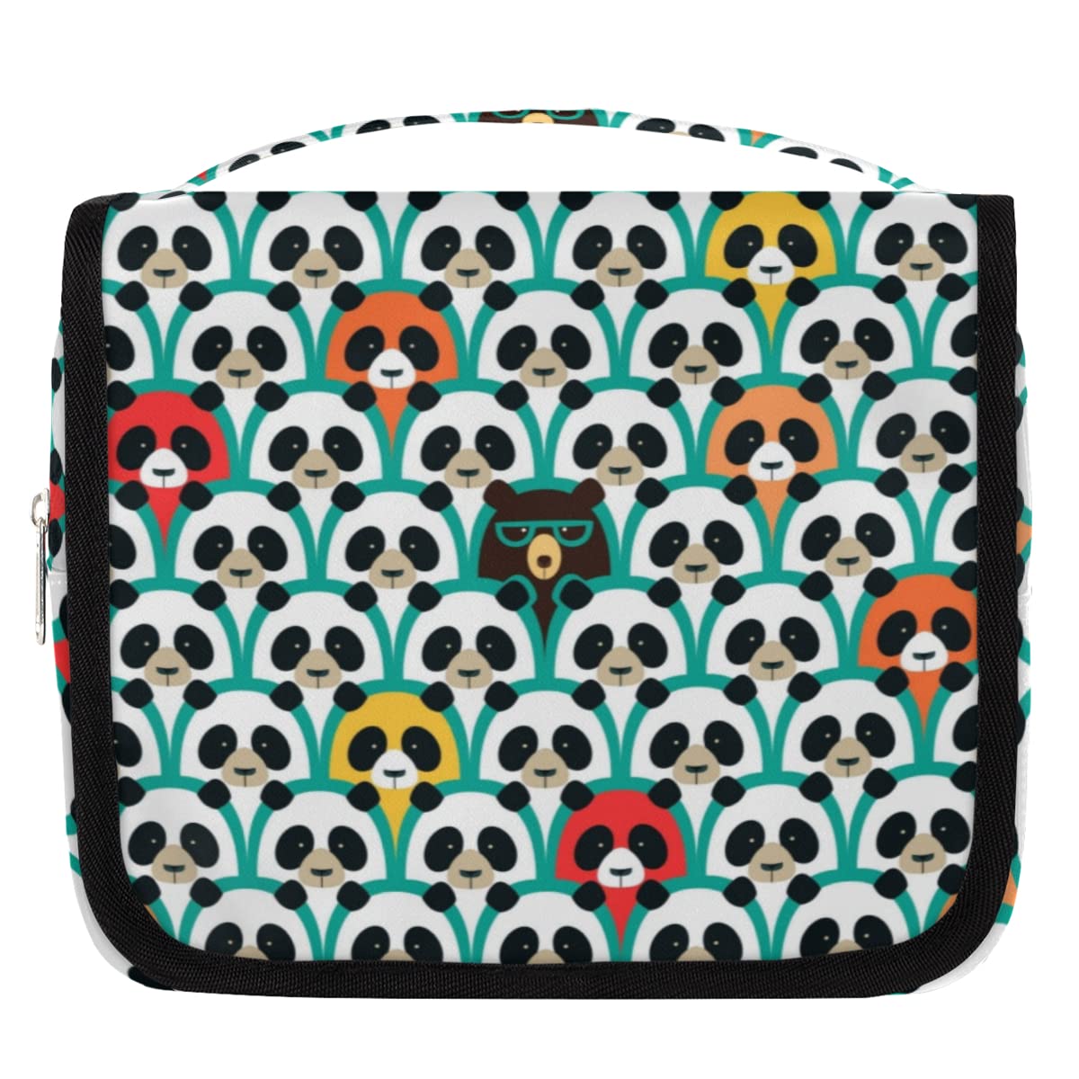 Bolsa de aseo de viaje con diseño de panda, bolsa de lavado unisex para colgar artículos de tocador cosméticos, multicolor, Talla única