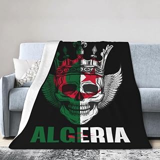Algeria Algerians Flag Skull Throw Blanket Vertical Super Soft Flannel Caroset Lightweight Warm No Pilling Woollen Blankets Sofa Bed Dorm Bedroom Home 50"X40"