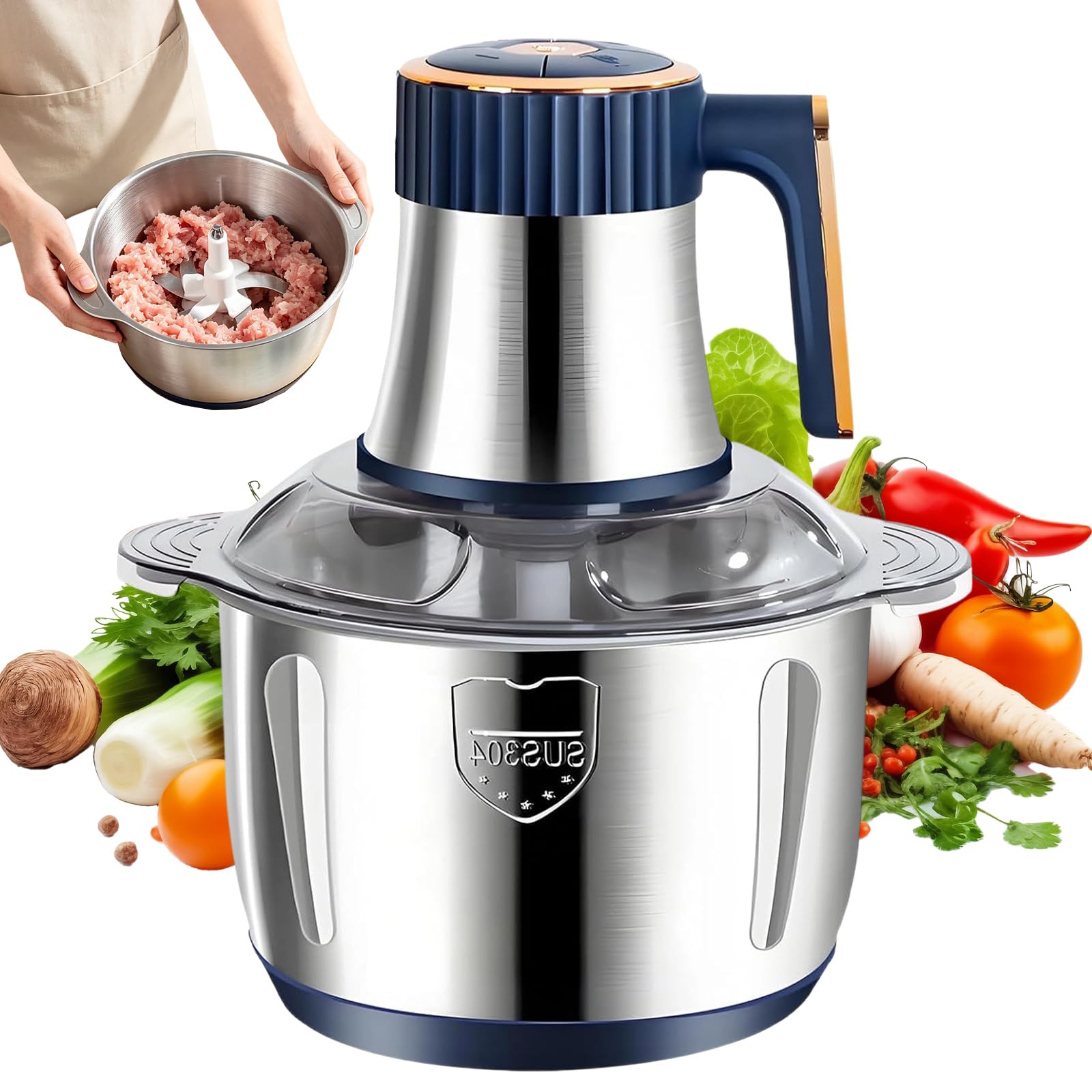 Picadora eléctrica de cocina de 500 W, tazón de acero inoxidable de 5 litros, picadora multipicadora eléctrica de 5 velocidades, procesador de alimentos, picadora de carne para carne, cebolla, fruta