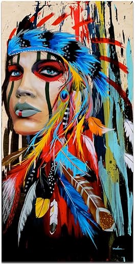 Native American Indian Girl Wall Art Canvas Painting Women Chief...