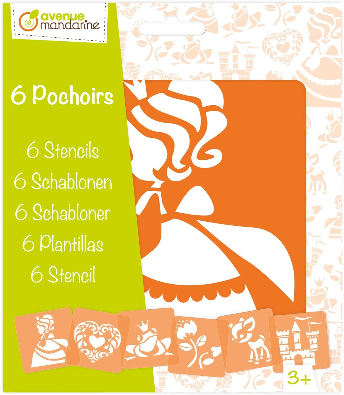 Avenue Mandarine - Ref 42836O - Stencil Set - Princess Designs - 6 Stencils Per Pack, Translucent for Easy Placement, Compatible with Felt Tips, Pencils, Paint & More