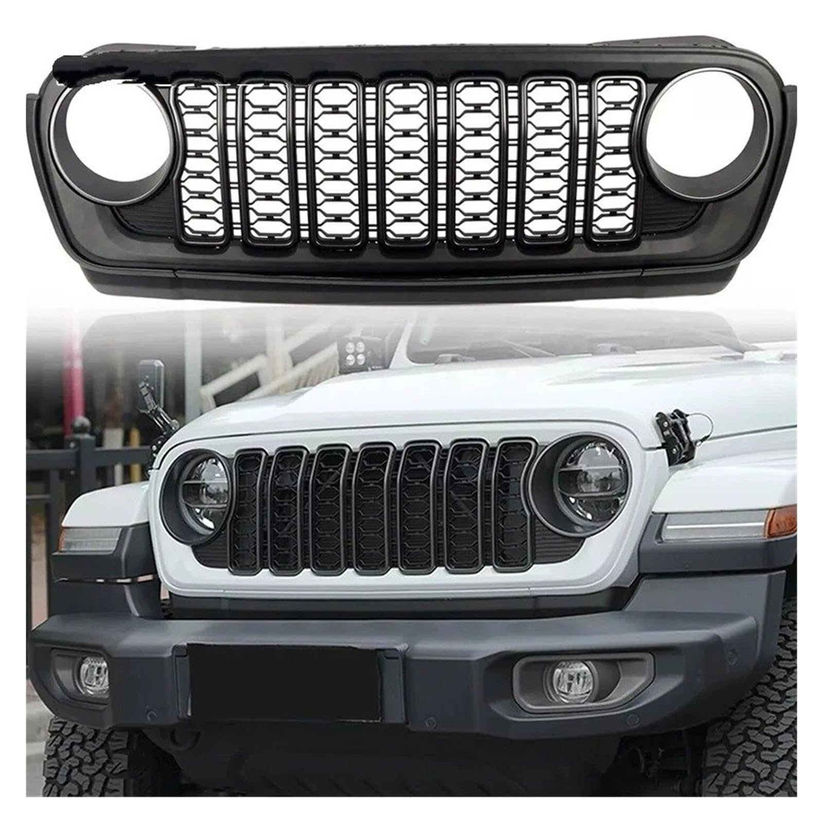 Griglia Anteriore Dell'auto Per Jeep Per Wrangler JL JT 2018-2024 Plastica ABS Una Varietà Di Colori Auto Paraurti Anteriore Griglia Maglia Accessori Ricambio Griglia paraurti(Red with hols)