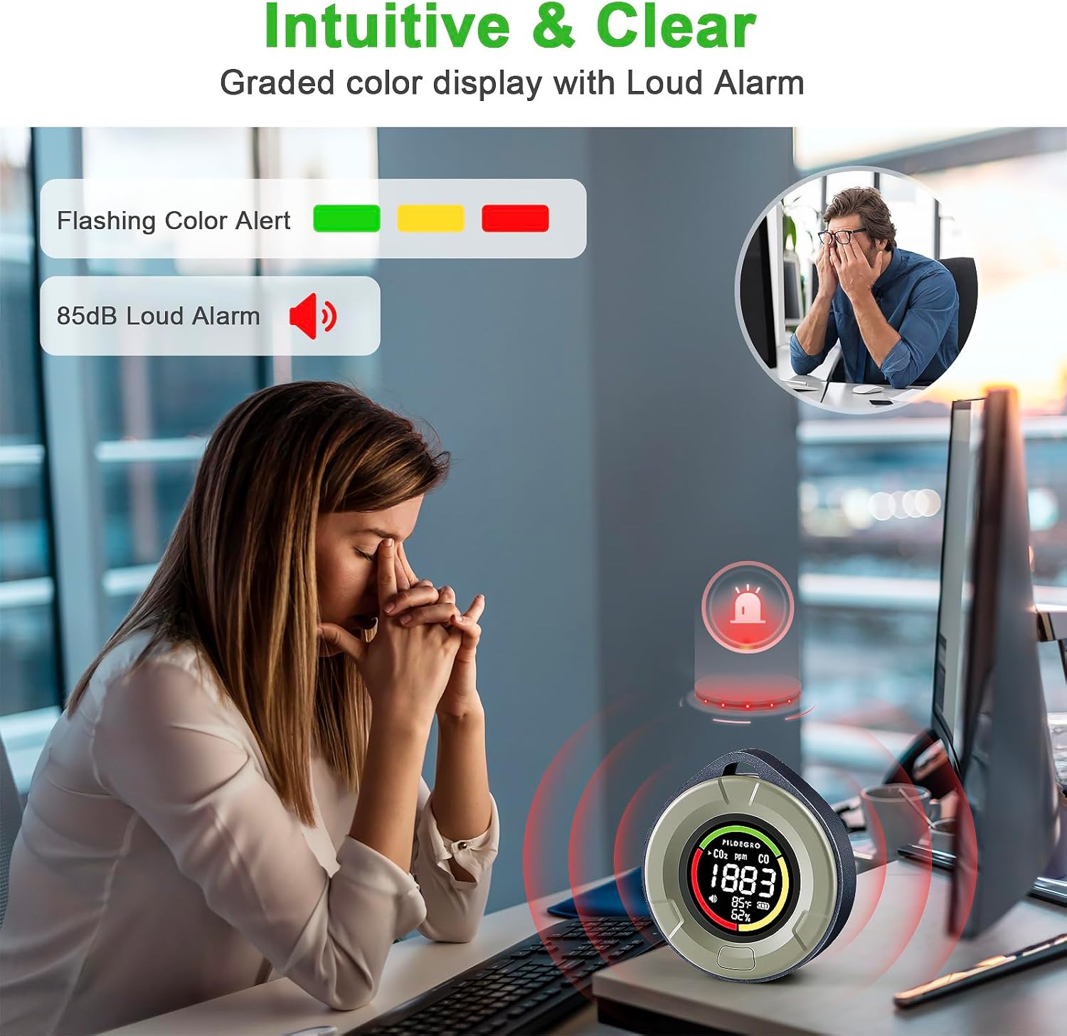 4-in-1 Portable Carbon Monoxide and Carbon Dioxide Detector, Upgraded Rechargeable Travel CO & CO2 Monitor 3-Day Standby, Premium Real-Time CO & CO2 Alarm for Air Safety & Quality (Grey) - Image 4