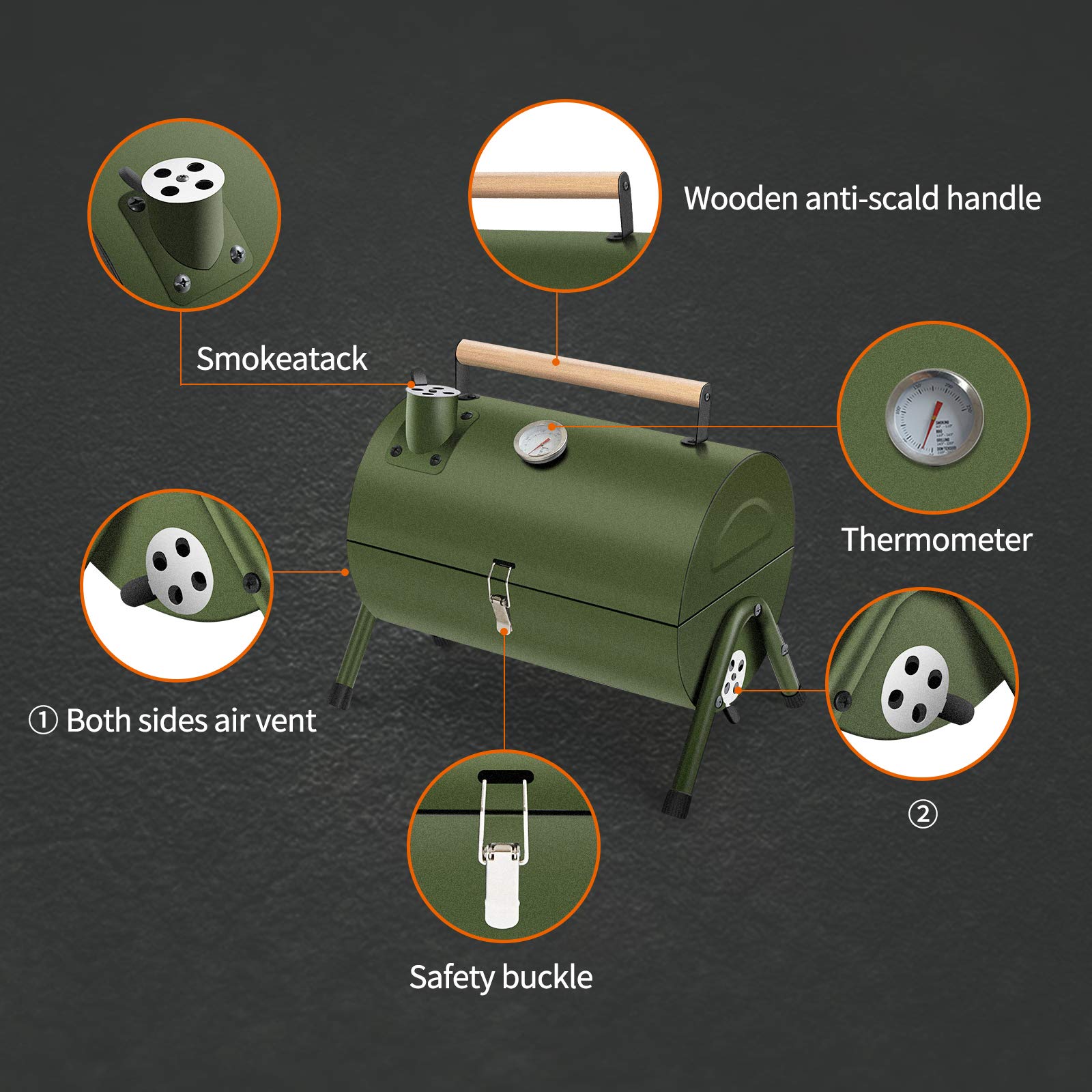 Barbecue Charbon Portable Et Fumoir - Petit Gril Pliable Pour Camping, Pique-nique, Jardin - Avec Grille Et Plaque à Rôtir - 12