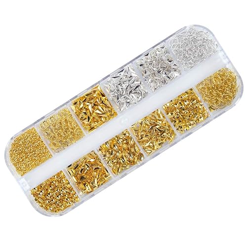 Vista 30 de Pendientes de uñas de estrella de plata dorada 3D, decoraciones de arte de uñas con remaches de metal en forma de estrella y joyas de piedras