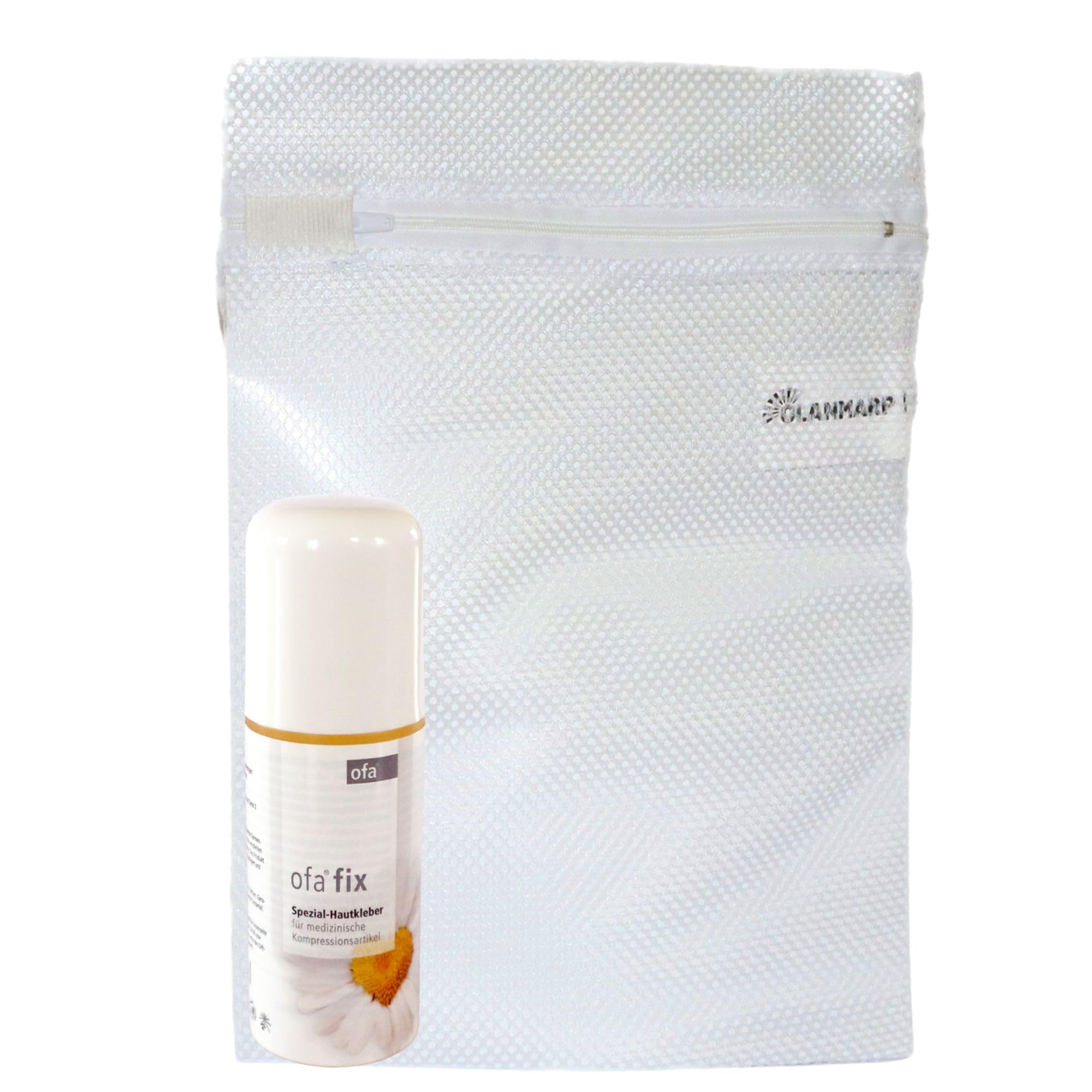 Colla per calze compressive Ofa Fix con rete per lavaggio Olanmarp - fissaggio sicuro, pH neutro, con camomilla 60 ml
