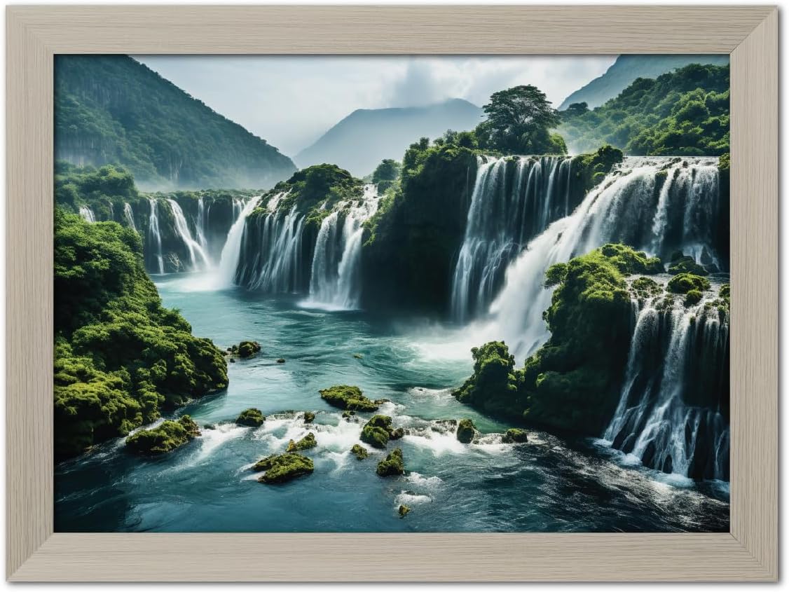TenorArts Waterfall Photo Frame Vastu Positivity Lucky Art Framed Aesthetic Wall Painting with White Wooden Texture for Living rooms Office Bedroom - Wall Paintings/Hangings (12inches x 9inches)