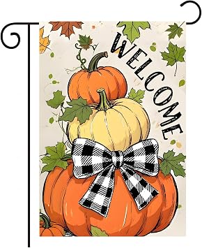 Fall Pumpkin Welcome Garden Flag 12x18 Inch Double Sided Fall Garden Flag Autumn Thanksgiving Holiday Yard Outdoor Decoration Autumn Decoration