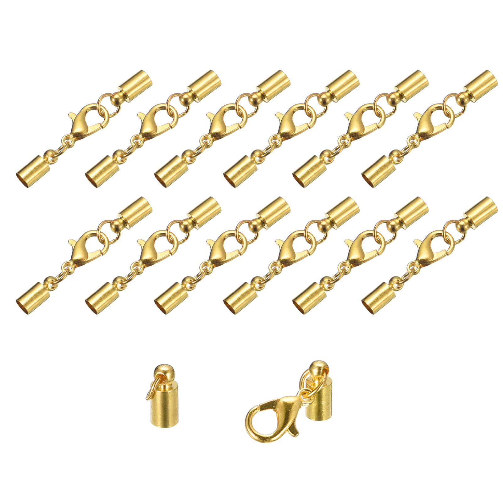 sourcing map 20Sets Leather Cord End Caps with Lobster Claw Clasps Fit 3.5mm Cords, Barrel Terminators for DIY Making Leather Bracelets, Gold Tone