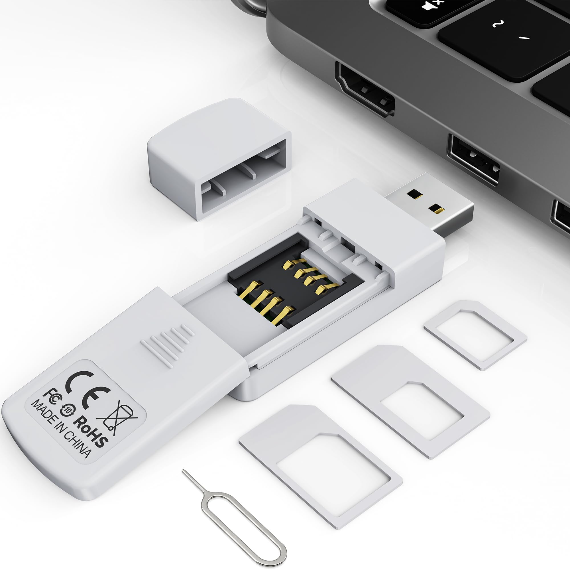 USB SIM Card Reader-Micro/Nano/Standard Sim Card Readers-USB to SIM Card Adapter Edit,Sim Card Adapter Kit with Eject Pin and Read Messages/Contacts,SIM Card Reader for Laptops Computer Windows-image-0
