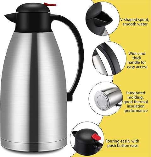 Miniatura 3 de Nuogo 2 jarras térmicas de café de 102 onzas con aislamiento de acero inoxidable de doble pared al vacío, olla térmica con cepillo para uso en casa