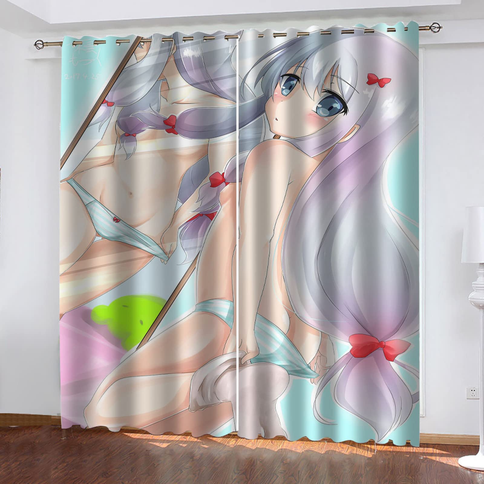 HOUKAI Cortinas Salon Modernas 2 Piezas, 3D Niña Animada, Cortinas para Ventanas 280x260Cm Cortina Habitacion para Dormitorio Comedor, Cortinas Opacas Termicas Aislantes Frio Y Calor, Ojales