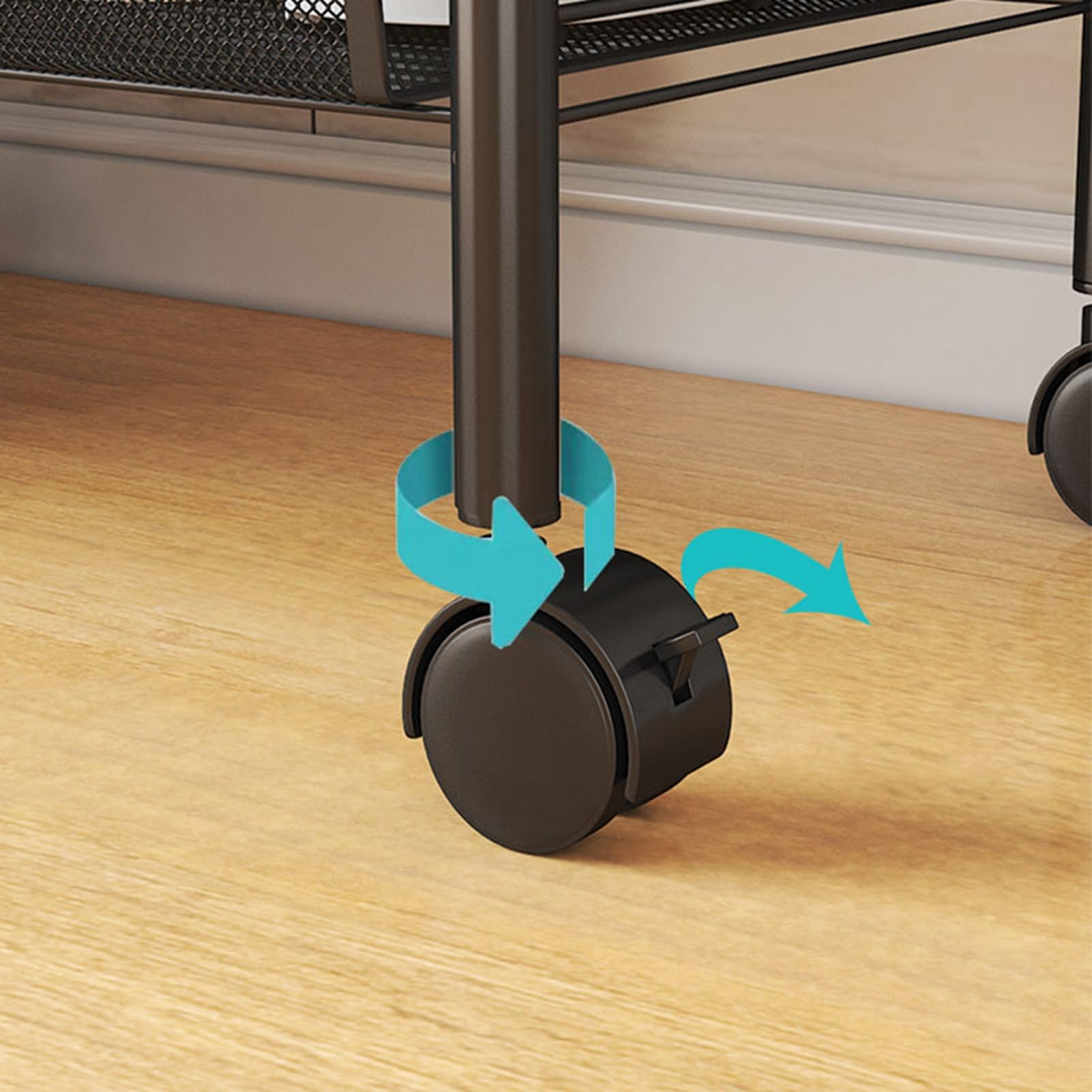 Wózek do przechowywania na kółkach z warstwowymi półkami i kółkami do przekąsek owocowych i warzyw (czarny 4 poziomy)