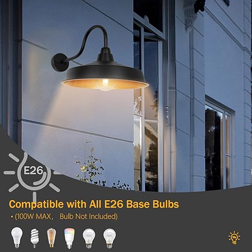 Miniatura 3 de Lámpara de granero de cuello de cisne para exteriores, cúpula de 16 pulgadas, gran lámpara exterior de granja, aplique de pared industrial al aire