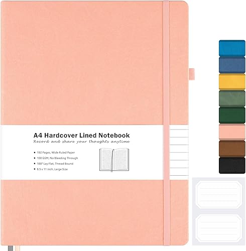 Cuaderno rayado, cuaderno de cuero de tapa dura de 8.5 x 11 pulgadas para el trabajo, cuaderno de rayas anchas para mujeres y hombres, papel grueso
