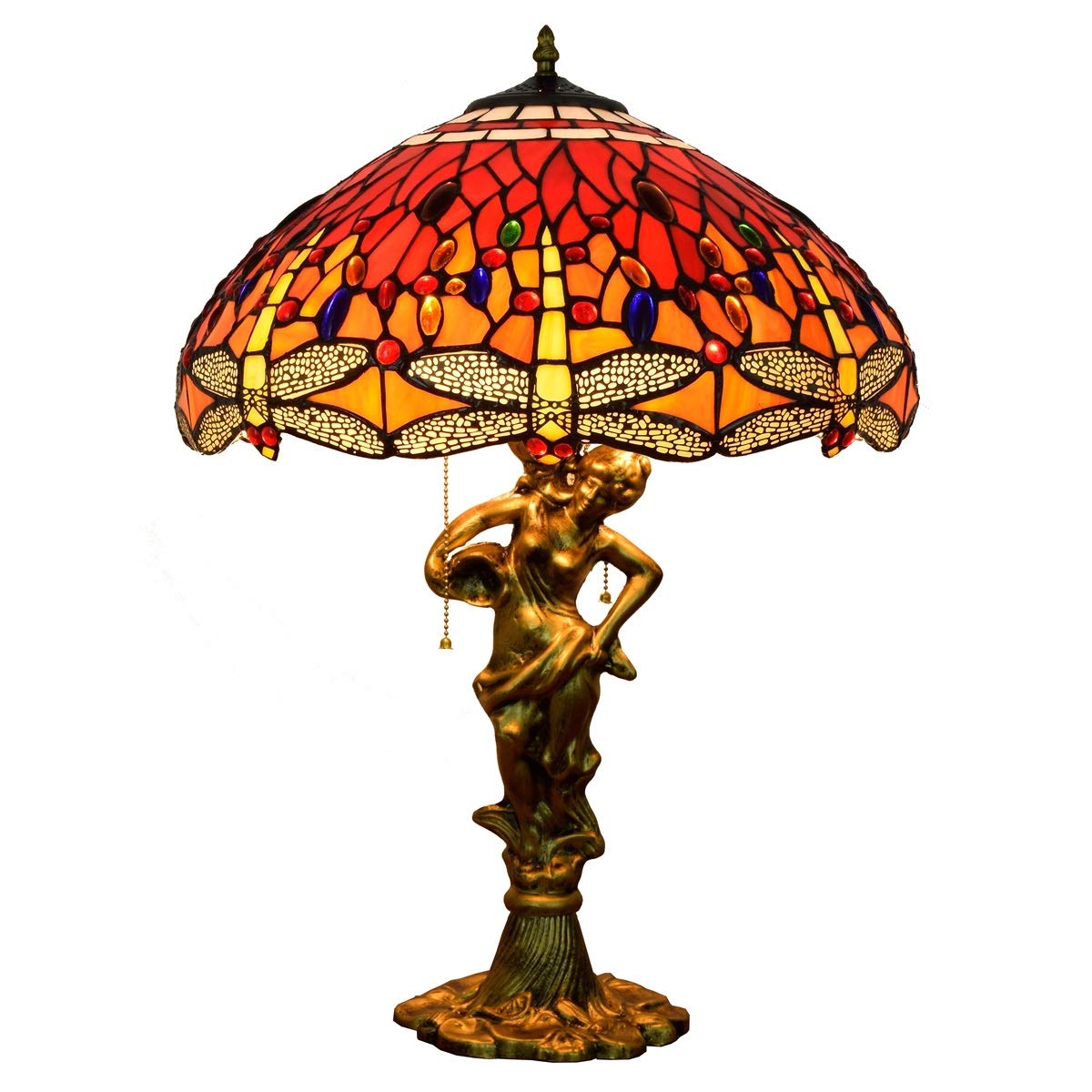 Aioneer 18 Inch Tiffany Stained Glass Table Lamp Red Dragonfly Art Living Room Dining Room Bedroom Bedside Table Lamp Zipper Large Lamps