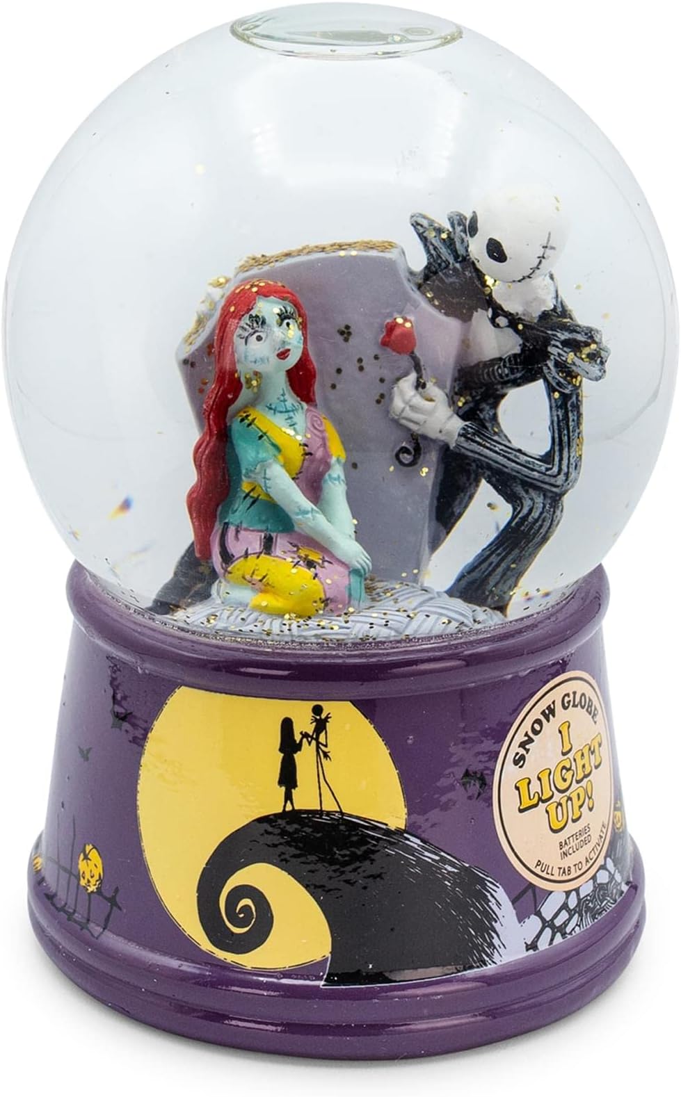 Disney The Nightmare Before Christmas Jack & Sally Light-Up Snow Globe with Swirling Glitter Display | Precious Keepsake, Gifts and Collectibles, Home Decor for Kids Room Essentials | 6 Inches Tall