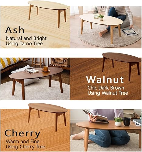 Miniatura 6 de EMOOR Mesa de centro plegable de madera ovalada (35.4 x 16.9 pulgadas), ceniza, mesa baja para sentarse en el suelo, espacio pequeño, minimalista,