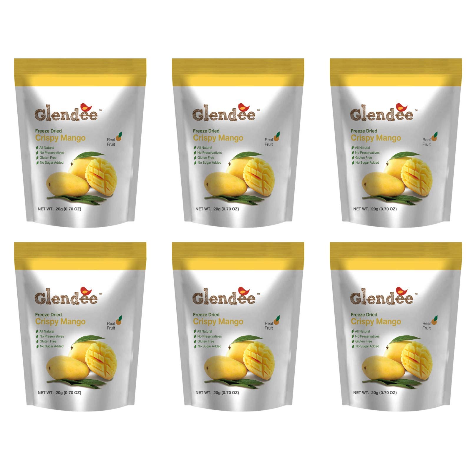 Glendee All Natural Freeze Dried Crispy Fruit Chips, Mango, 0.7 Ounce (Pack of 6)