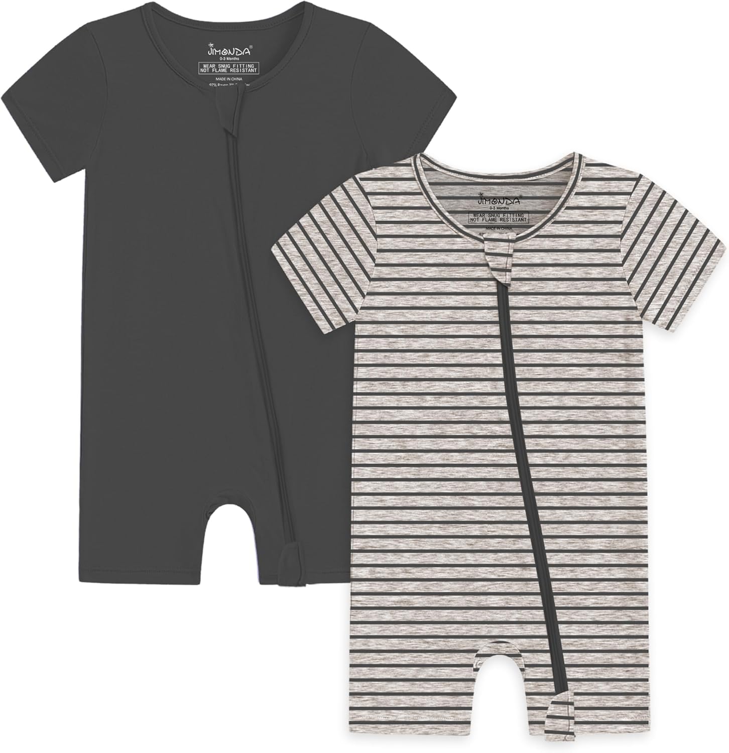 Jimonda Baby Boy Girl 2 Pack Pajamas Cotton Short Sleeve Footless Romper 2 Way Zipper One Piece Outfit Clothes