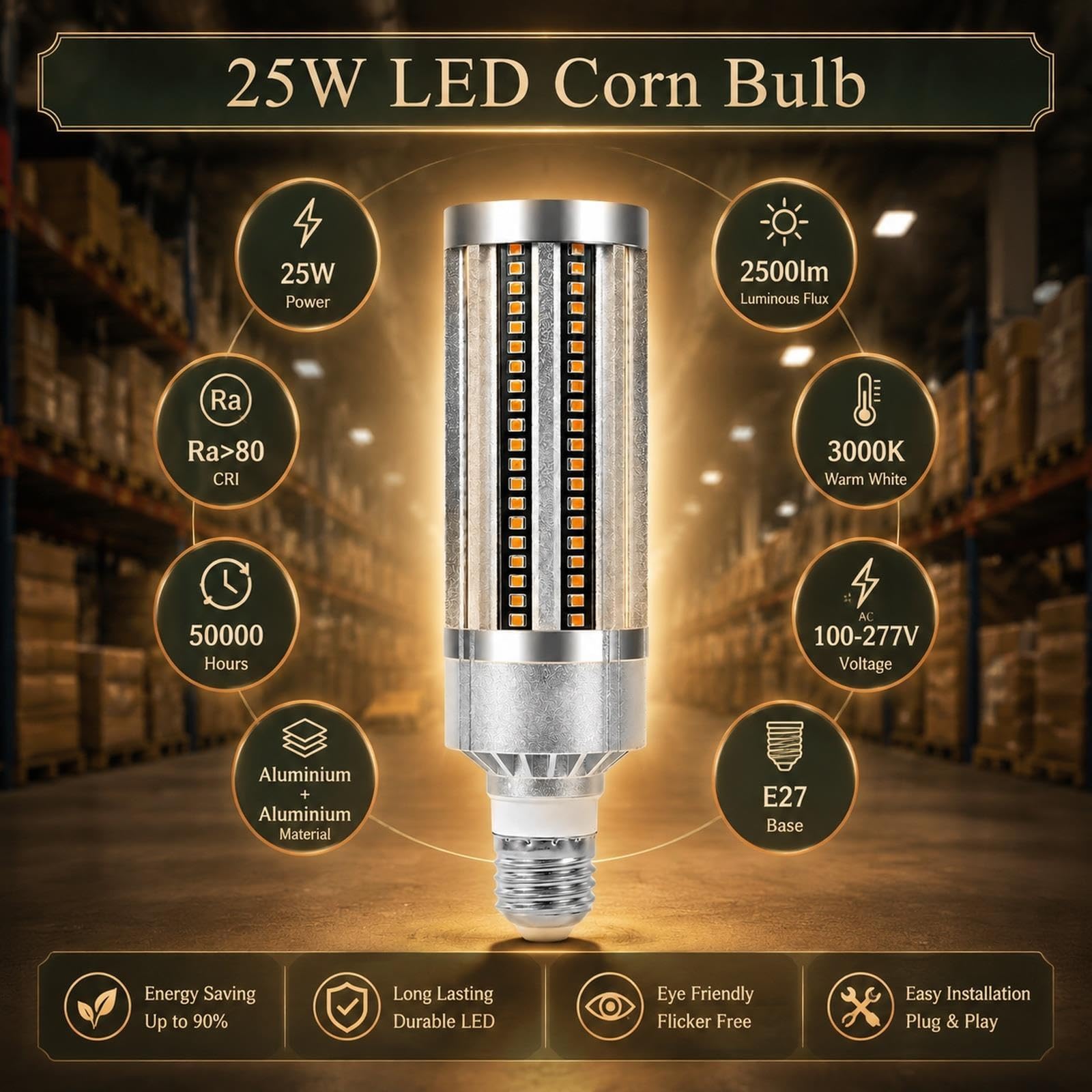 Lampadina LED Mais E27 Luce Calda 3000K 25W Non Dimmerabile Magazzino