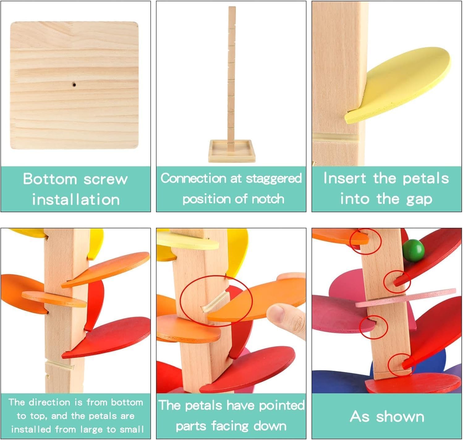 Wooden Rainbow Music Tree, Music Tree Wooden Marble Run, Colorful Ball Tower Drop Toy, Interactive Sound Trees Track, for Kid Educational Game