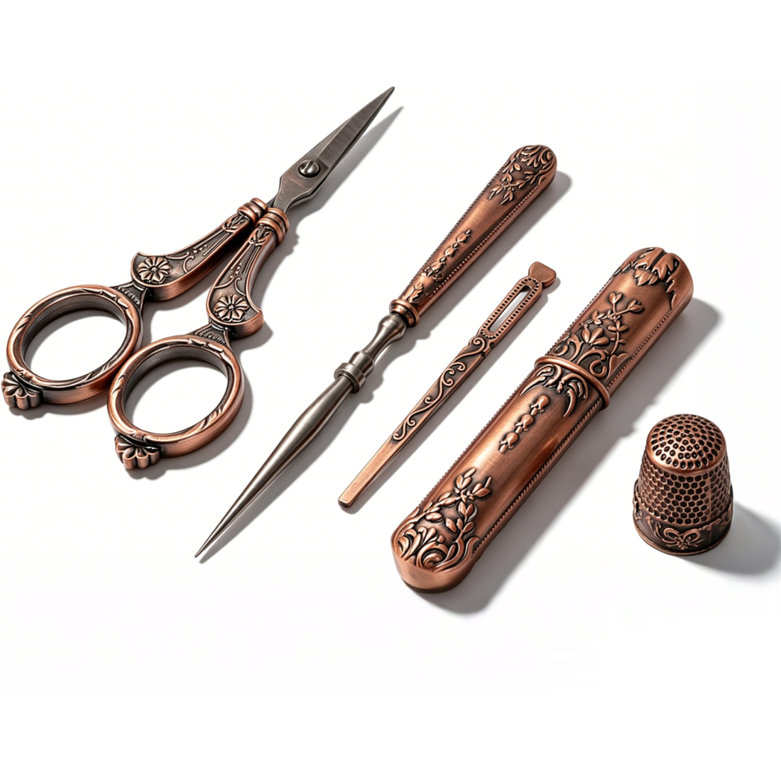 Stickscheren-Set, Vintage-Nähset im europäischen Stil, komplette Vintage-Nähwerkzeuge mit antiker Schere, Fingerhut, Ahle, Nadel, Spritze und Etui für Handarbeiten