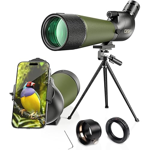 Gosky Updated 20-60x80 Spotting Scope with Tripod, Carrying Bag - BAK4 Angled Scope for Target Shooting Hunting Bird Watching Wildlife Scenery (Phone Mount+SLR Mount Compatible with Canon) 1