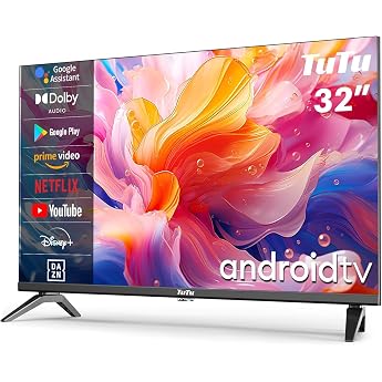 TuTu Smart TV 32 Inch 80 cm LED HD TV Android TV with Wi-Fi Triple Tuner DVB-T/T2 DVB-C DVB-S/S2 Bluetooth HDMI USB