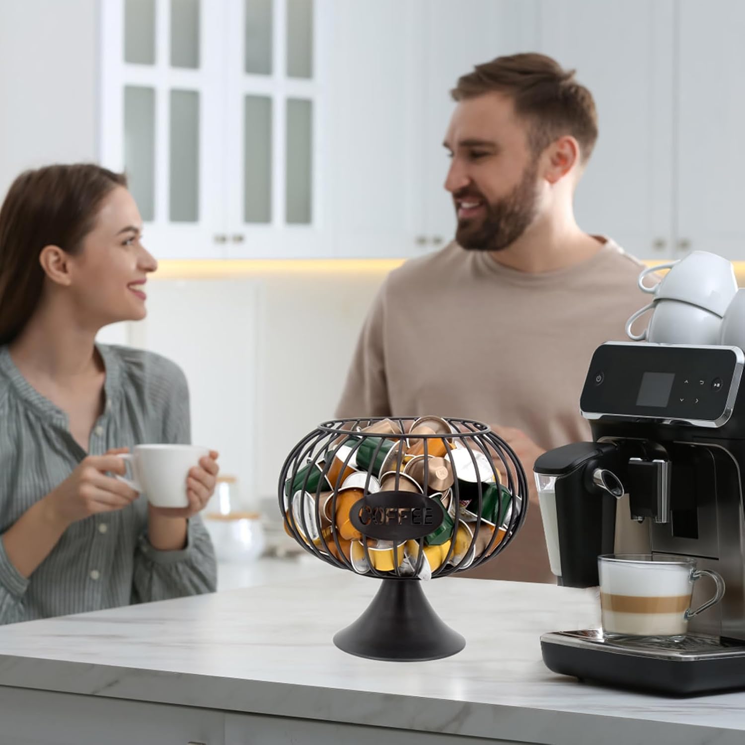 Bokelai Large Capacity Coffee Pod Holder for Countertop K Cup Organizer Metal Storage Basket for Keuring Pods K Cup Storage for Capsule Creamer Coffee Bar Decor Black