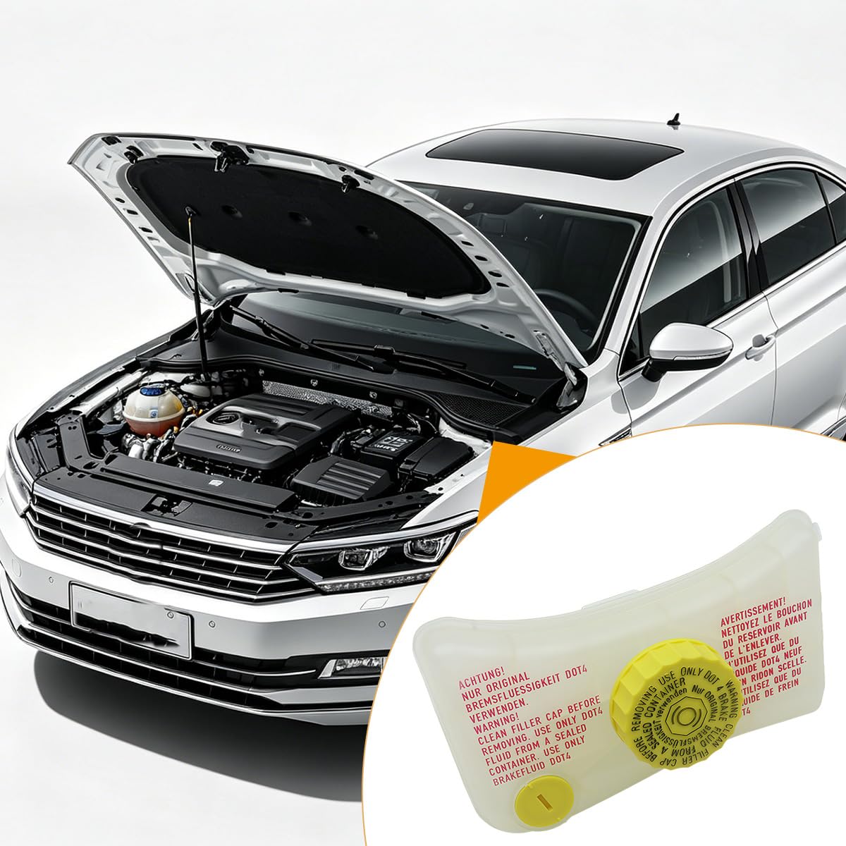 Tapa del depósito del cilindro maestro de freno del coche Ticha, tapa del depósito del tanque de expansión de líquido de freno 8E0611301G