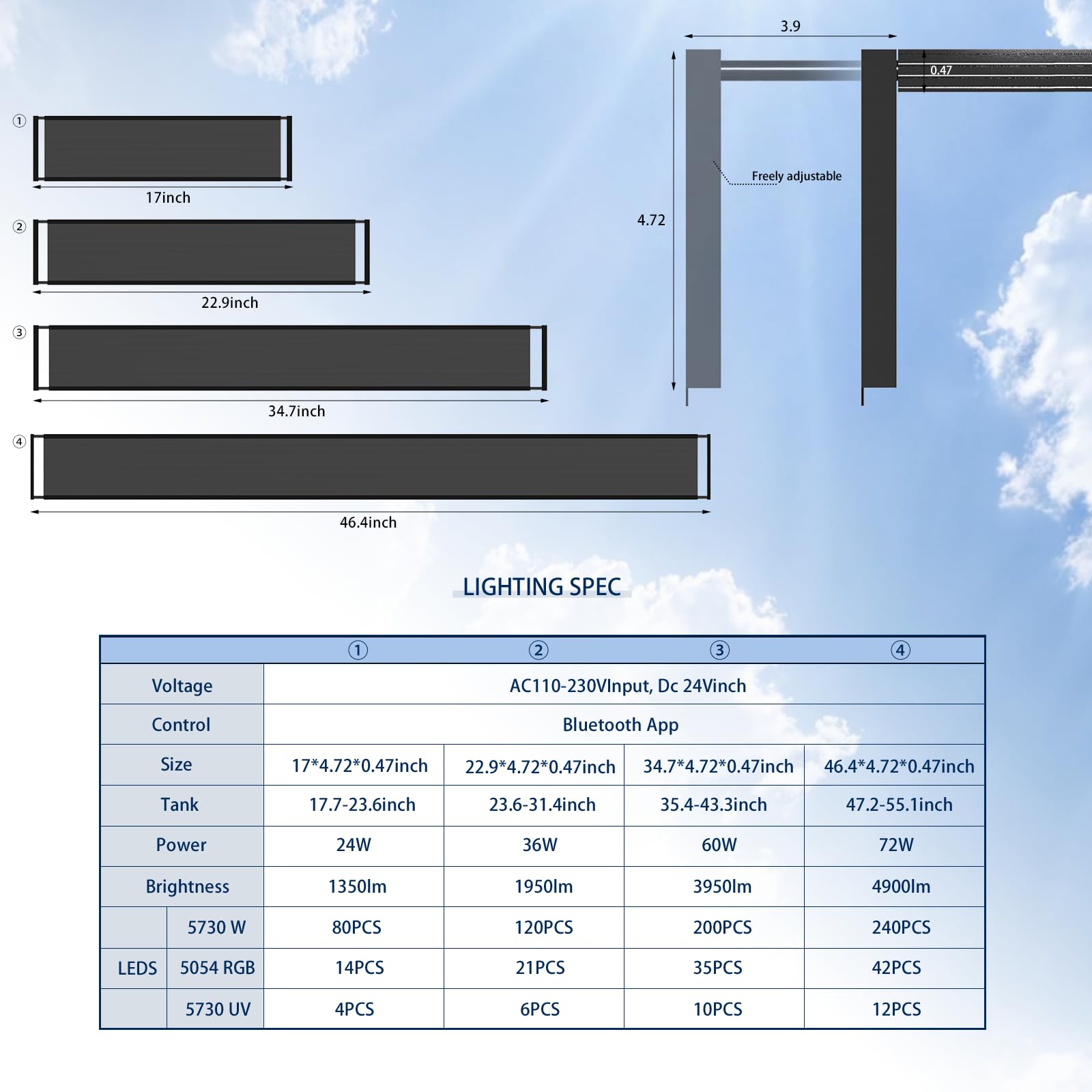 FZONE Luce Acquario Led Spettro Completo 36W Per Acquari Piantumati 24-31" Timer Alba/Tramonto