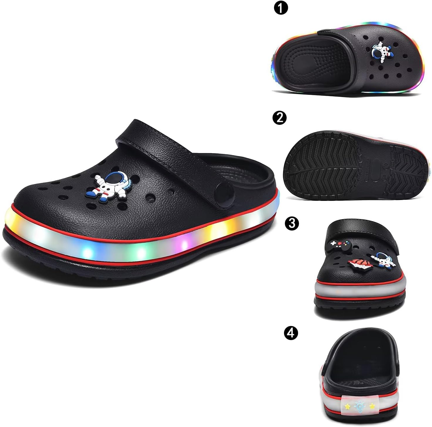XPKWS Toddler Kids Clogs Boys Girls LED Garden Shoes Light up Sandals Slip on Quick Dry Beach Slippers