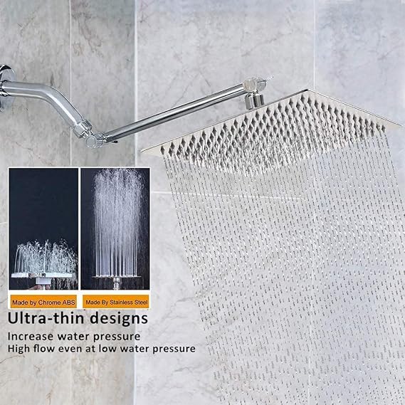 Rain Shower Head 8 inch, 304 Stainless Steel Large High Pressure Square Rainfall Showerhead for Bathroom, Easy to Install, Awesome Shower Experience