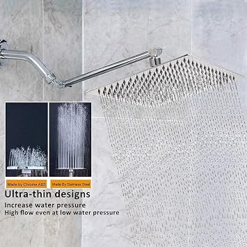 Rain Shower Head 8 inch, 304 Stainless Steel Large High Pressure Square Rainfall Showerhead for Bathroom, Easy to Install, Awesome Shower Experience