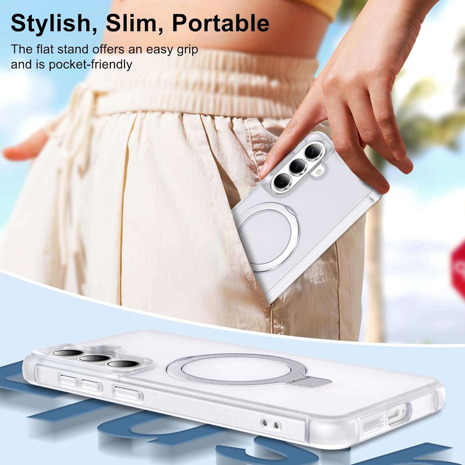 Magnetic Stand for Samsung Galaxy S26 Case [Military Grade Drop Protection] with Kickstand, Matte Translucent Slim Case for S26 6.3", White