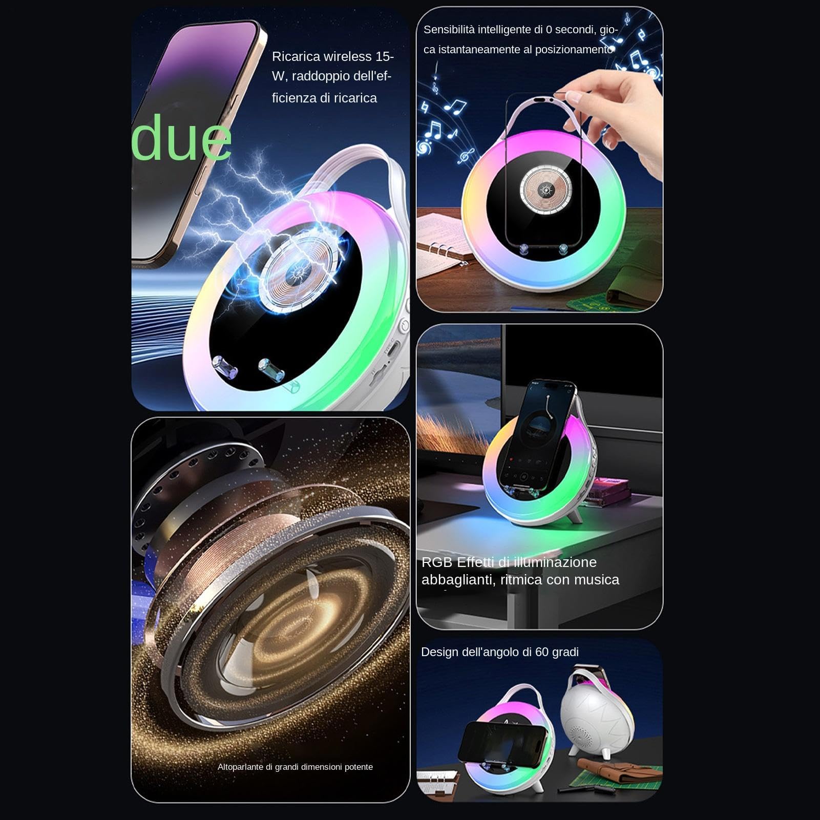 Głośnik indukcyjny RGB Smartfonowy Wzmacniacz Dźwięku Uchwyt