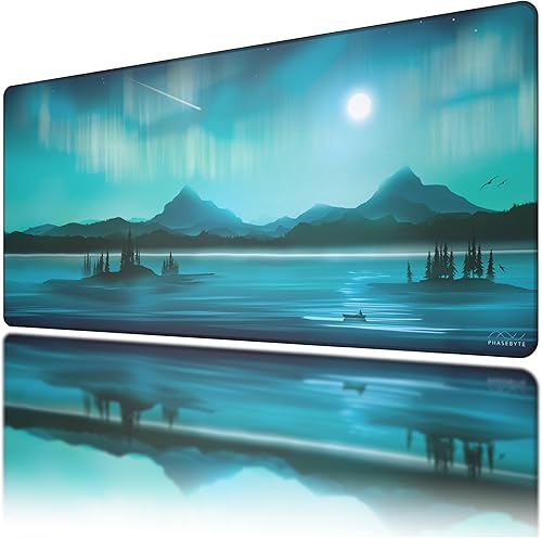 PhaseByte Mystic Peak - Alfombrilla de mouse grande para juegos extendida, antideslizante, con bordes cosidos, alfombrilla de escritorio de