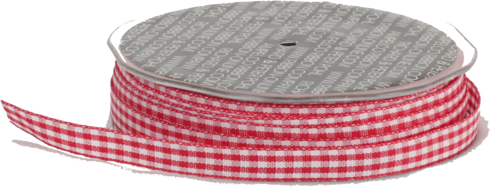 Ampelco Ribbon Company Vichy Check 37-Yard Ribbon, 3/8-Inch, Red/White Woven Edge
