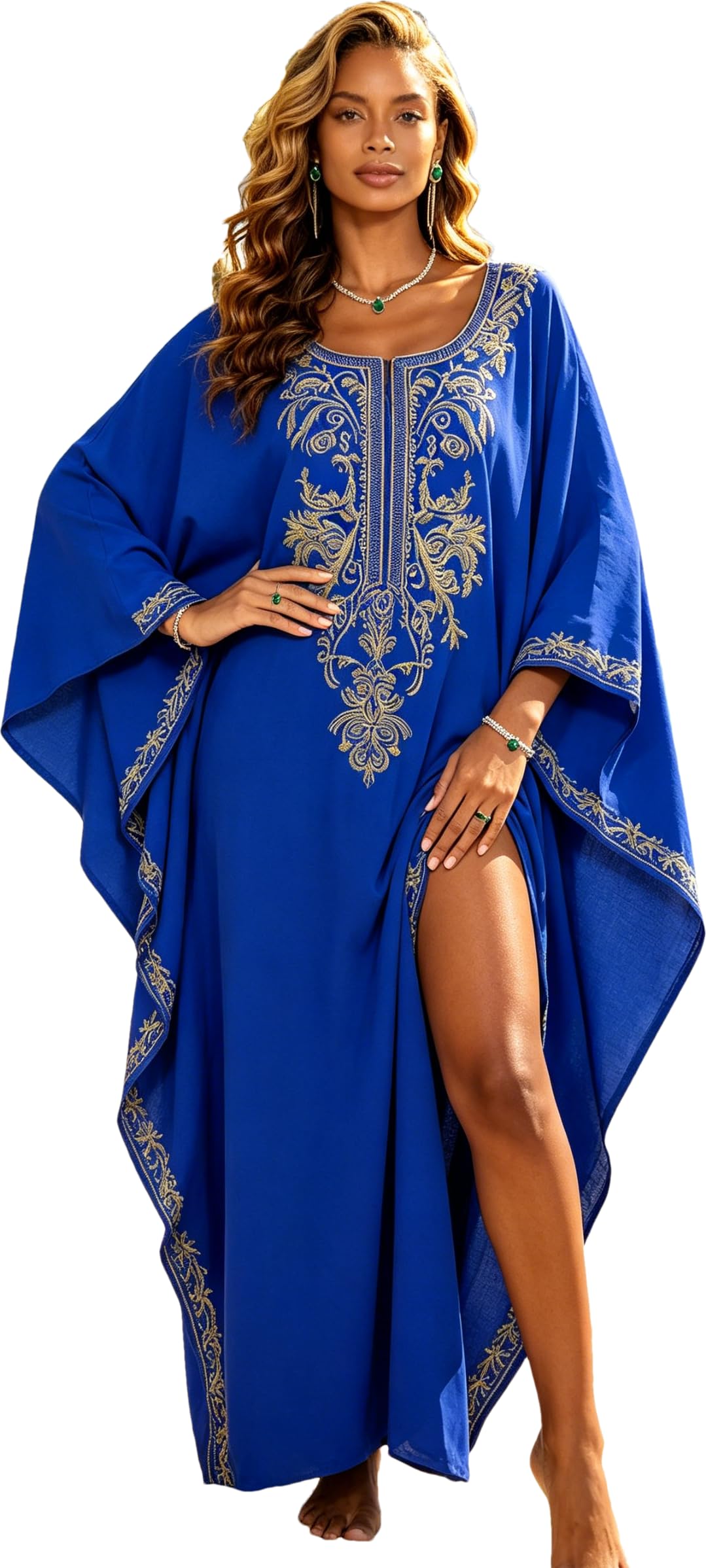 Women's Embroidered Kaftan Dresses Beach Blouse Cotton Gold Embroidery Holiday Robe Plus Size Caftans Kaftan Dress-image-35