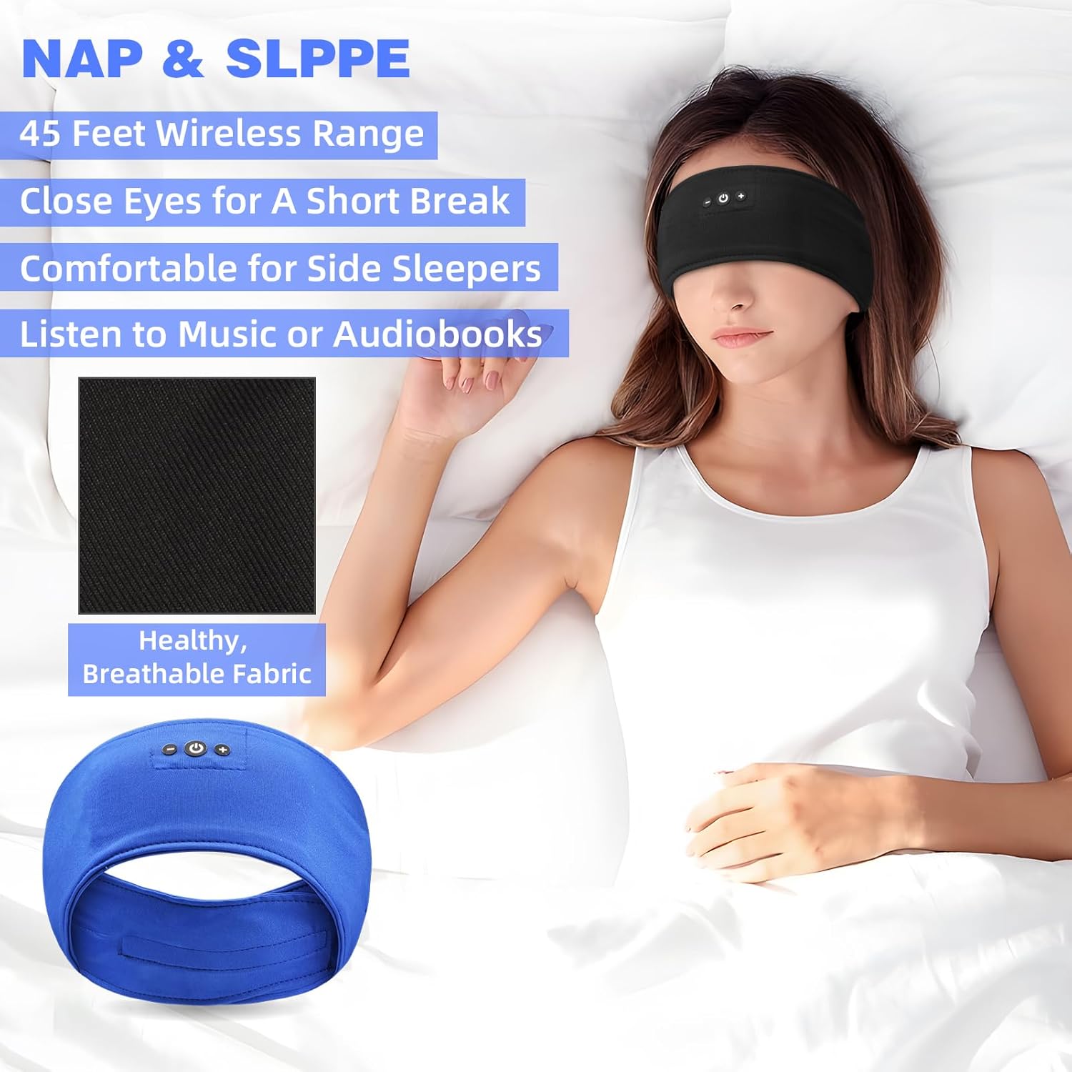 2-Pack Sleep Headphones Headband with Adjustable Hook and Loop, Bluetooth Headband Headphones for Sleeping Workout Running Yoga Gift