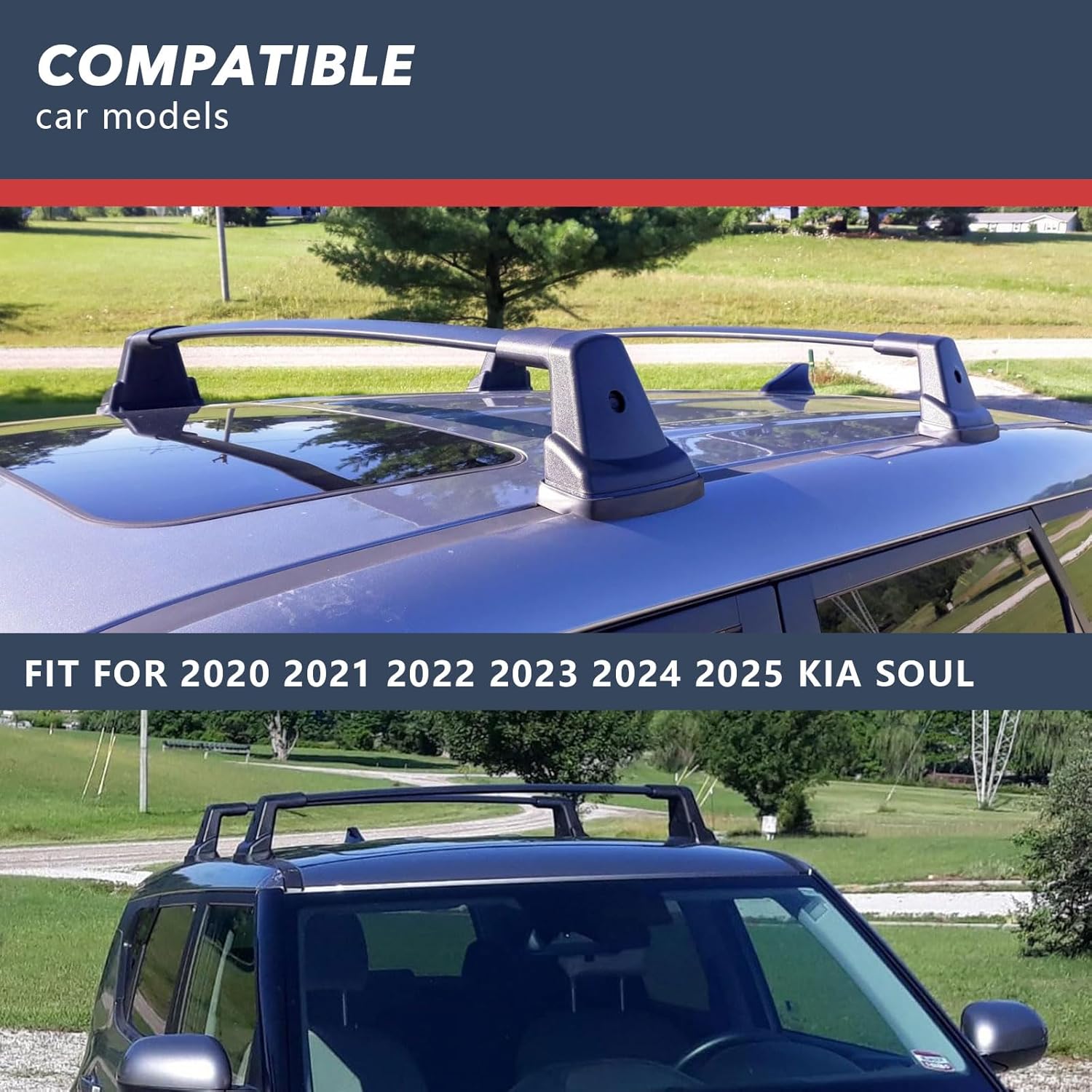 Anti-Theft Roof Rack Cross Bars for 2020-2025 KIA Soul Without Side Rails, Aluminum Crossbar Luggage Rack for Rooftop Cargo Carrier Bag Kayak Canoe Bike Snowboard Skiboard